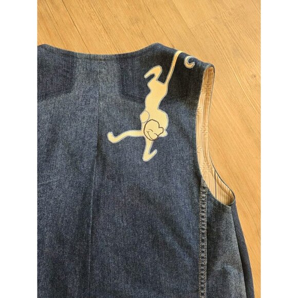 Handmade Vintage 80's Dark Wash Upcycled Denim Patchwork Cute Monkeys Vest L/XL - Picture 4 of 6